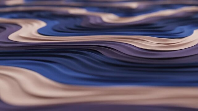 Abstract 3D Waves Background with Smooth Layered Flowing Lines in Blue and Beige Tones