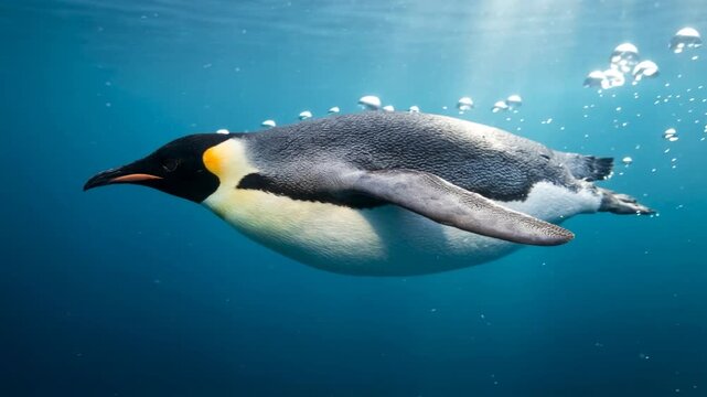 emperor penguin underwater close up in antarctica at morning light video