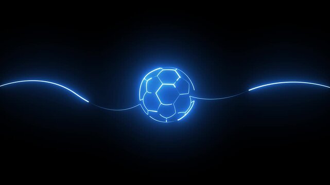 Glowing blue neon soccer ball illustration with connected light lines on a dark background