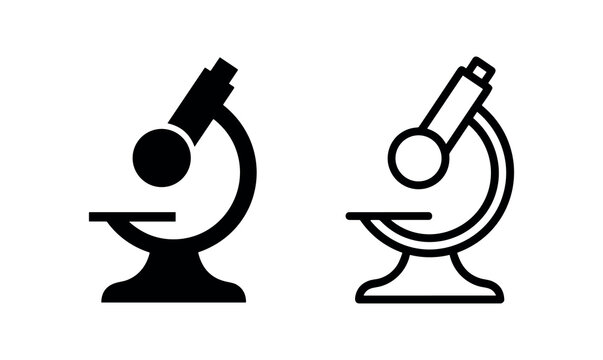 Laboratory microscope icons: solid and outline