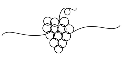 Obraz premium Minimalist continuous single line drawing of a bunch of grapes representing wine and healthy fresh fruit food icon for simple logo design and creative art Vector, illustration