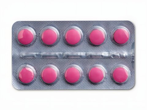 Blister pack of pink pills for medical and pharmaceutical use
