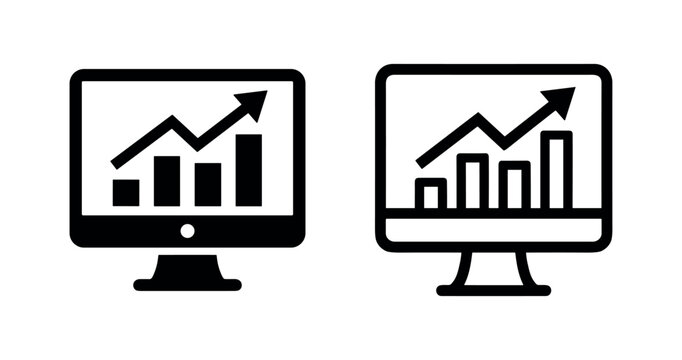 Business growth monitor icon, financial graph display, data analysis screen symbol, market trend illustration