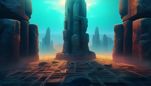monolith sci fi stone columns futuristic concept art generative ai