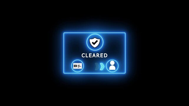 Cleared neon sign with shield check mark credit card and user on black background secure transaction approved symbol
