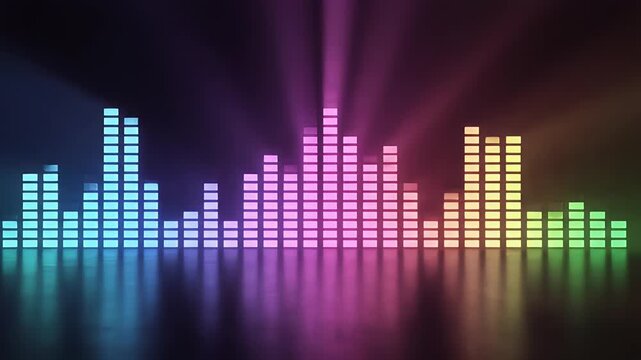 A digital equalizer display with vibrant, colorful bars.