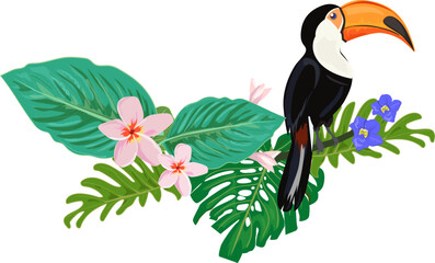 Obraz premium toucan with a bouquet of flowers