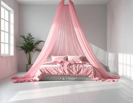 Chambre avec moustiquaire rose