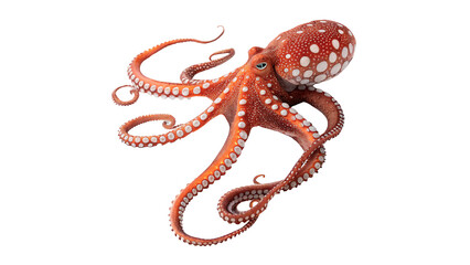 Detailed red octopus with long curling tentacles isolated on transparent background © novitskaya-png