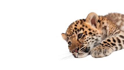Beautiful detailed face of a wild spotted leopard isolated on transparent background © novitskaya-png