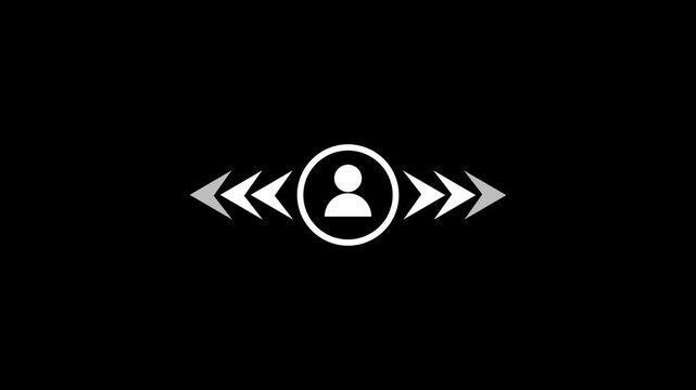 Abstract man and arrows around with different directions graphic animation. Alpha channel. Transparent background motion design. 4K resolution