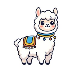 Obraz premium Cute Llama Cartoon Character Flat Vector