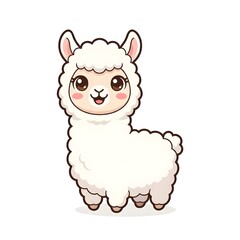 Obraz premium Adorable White Llama Character Cute Kawaii Vector Illustration