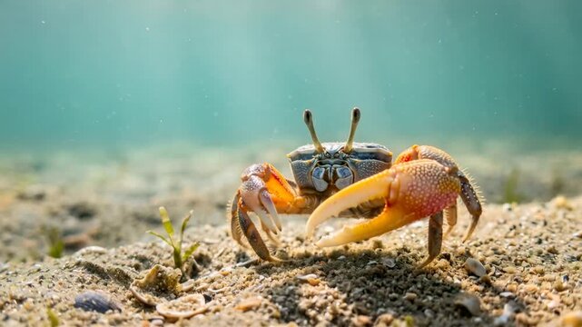 fiddler crab underwater close up in florida mangrove wetlands morning light video