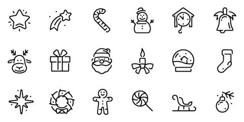Fototapeta premium Christmas Line Icons Set with Xmas and New Year Outline Vector Illustration.