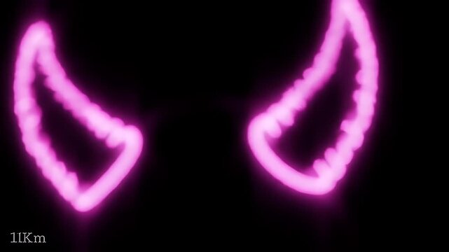 A pair of glowing pink devil horns against a black background.
