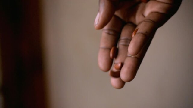 Close-up slow-motion footage of red kidney beans pouring from a hand. Ideal for themes of healthy eating, legumes, nutrition, food preparation, agriculture, and cooking ingredients.