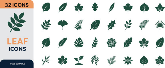 Obraz premium Collection of assorted flat green leaf icons and botanical symbols with botanical collection environment illustration isolated vegetation decorative elements iconography