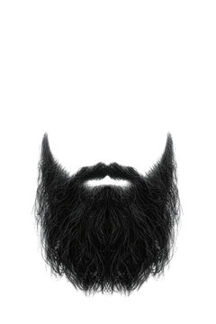 close-up of a detailed black beard with natural hair texture and symmetrical shape against pure white background