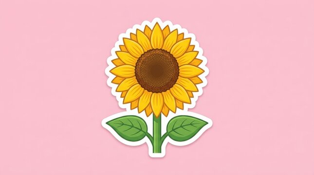 Vibrant yellow sunflower sticker illustration on pink background