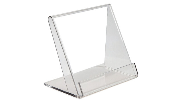 White plastic geometric desktop phone or card holder isolated on transparent background