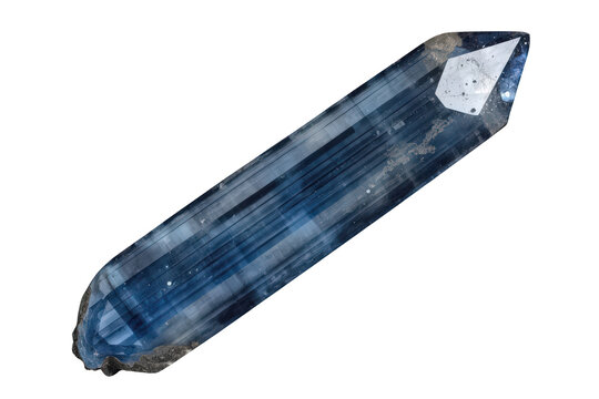Blue kyanite crystal specimen on a transparent background. A naturally occurring mineral, often used for geology studies and spiritual healing practices