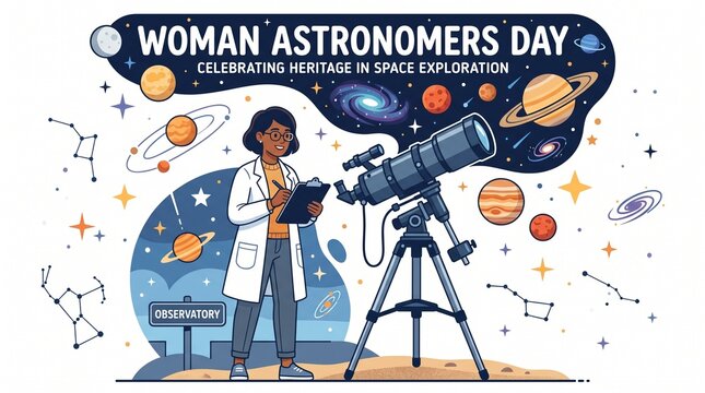 Female astronomer using a professional telescope to study celestial bodies