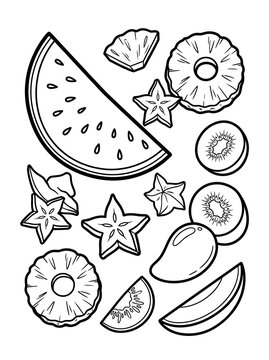 Outline Fruit Collection, Coloring Pages, Summer Food Elements, Healthy Diet Graphics, Tropical Fruit Designs, Vector Art