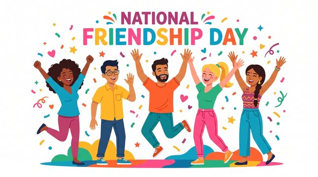 Diverse group of happy friends celebrating national friendship day together