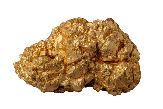 Gold nugget gleams, its rough texture catching light, symbolizing value, treasure, and finance. Object rests on a transparent background