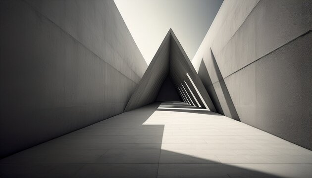 concrete architecture corridor in modern minimal style where triangle geometry and shadow build dramatic texture contrast for conceptual space