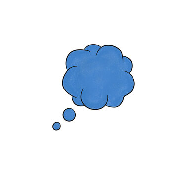 Hand drawn blue thought bubble line art illustration set isolated on transparent background