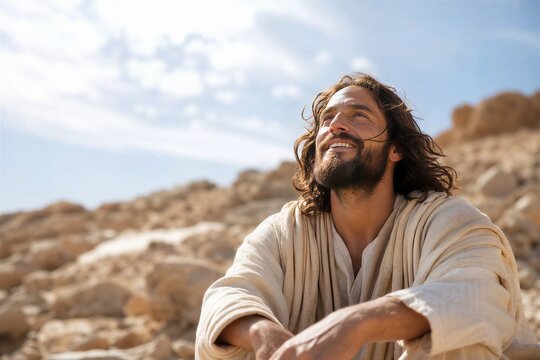 Dynamic Jesus in Rocky Desert, a Vibrant Spiritual Fasting with Intense Motion Blur and Solitude.