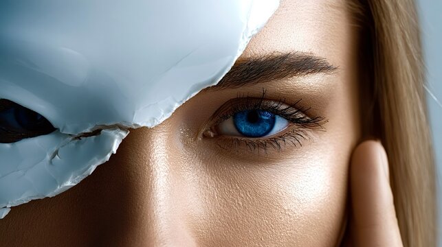 Woman revealing vulnerability by cracking identity mask