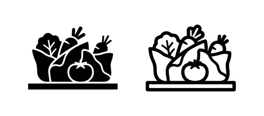 Obraz premium Basket of fresh vegetables icon, symbolizing healthy eating, groceries, natural food, and farm produce.