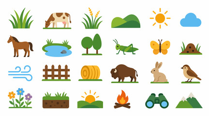 Colorful flat icons of nature animals and farm elements. © biang
