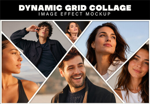 Dynamic Grid Collage Image Effect Mockup