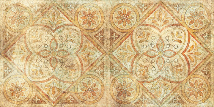 Abstract grunge textured mural Background for ceramic tile. Digital tiles design. Colorful ceramic tiles decoration. Abstract damask patchwork pattern