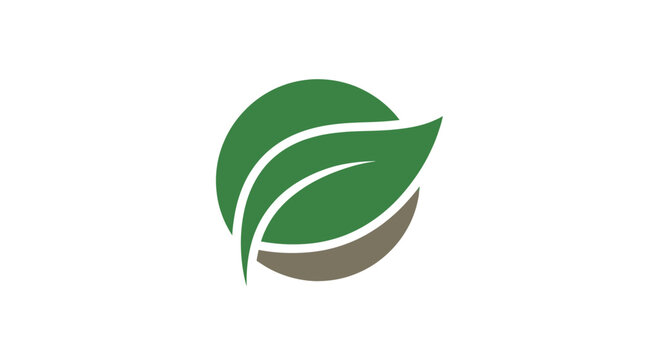 Two green leaves forming circular logo