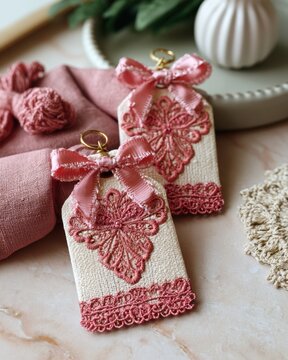 Floral birthday favour tag with ribbon
