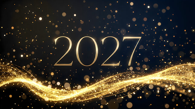 Elegant 2027 new year background with shimmering gold dust and bokeh light