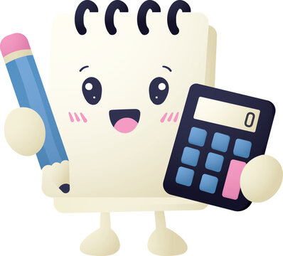 Cute planner holds magnifying glass and wallet full of money