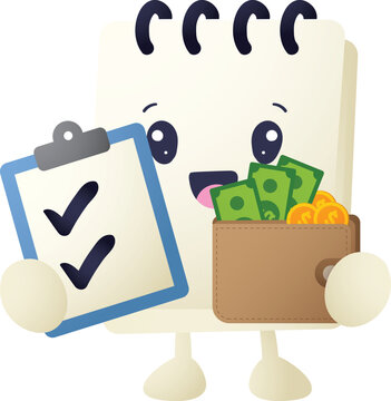 Cute notepad character beams with joy