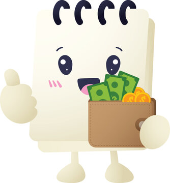 Cartoon character holds card and shopping bag