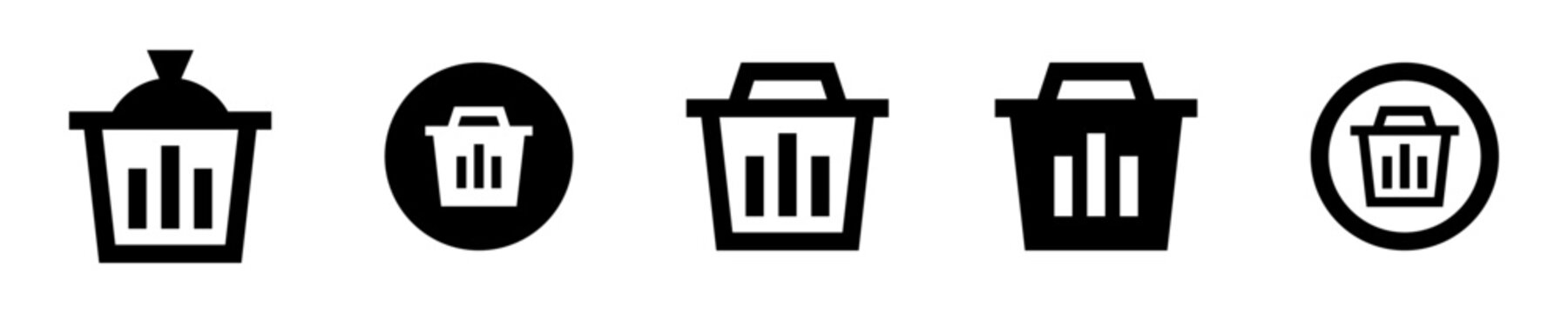 5 iconos de papelera para gesti&oacute;n de archivos que representan eliminar, borrar y reciclaje digital, estilo l&iacute;nea y s&oacute;lido