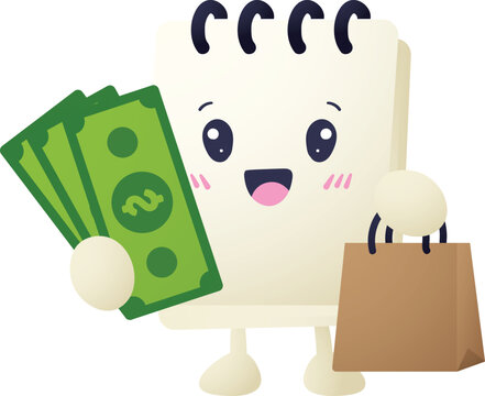 Cute notepad character holds pencil and magnifying glass