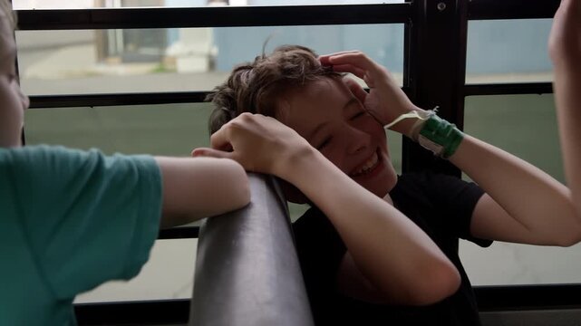School bus kids getting rowdy after class on the drive home