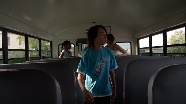 School bus kids getting rowdy after class on the drive home
