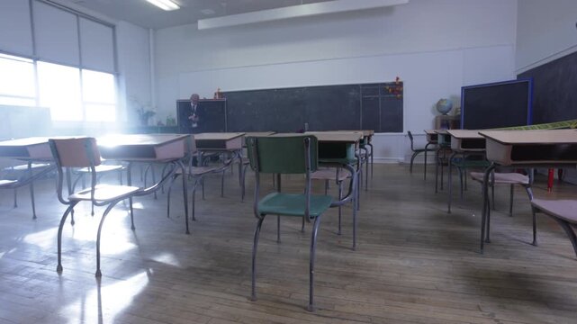 Police investigating a crime in a classroom at school