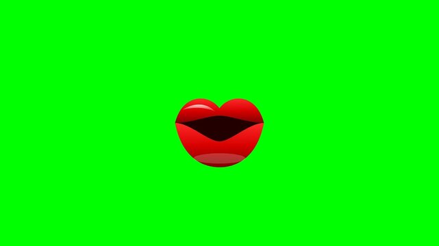 Cartoon red lips talking on green screen background